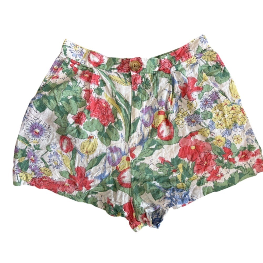 Urban Outfitters High Waist Red and Green Floral Shorts‎